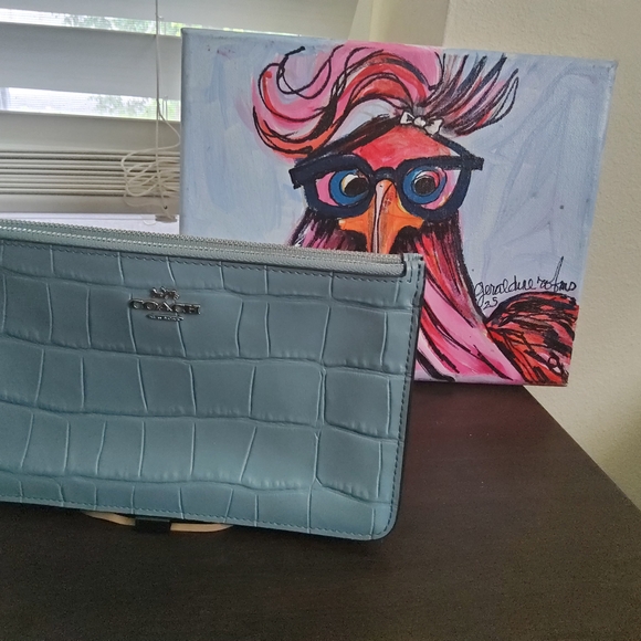 Coach Aquamarine Croc-Embossed Wristlet - Picture 1 of 3